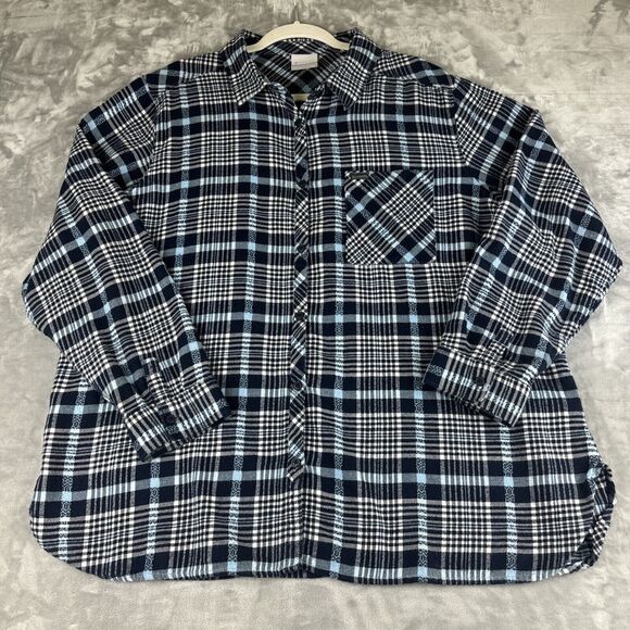Columbia Flannel‎ Button Up Shirt Women's 2X Blue Plaid Casual Outdoor (0760) - Picture 1 of 9